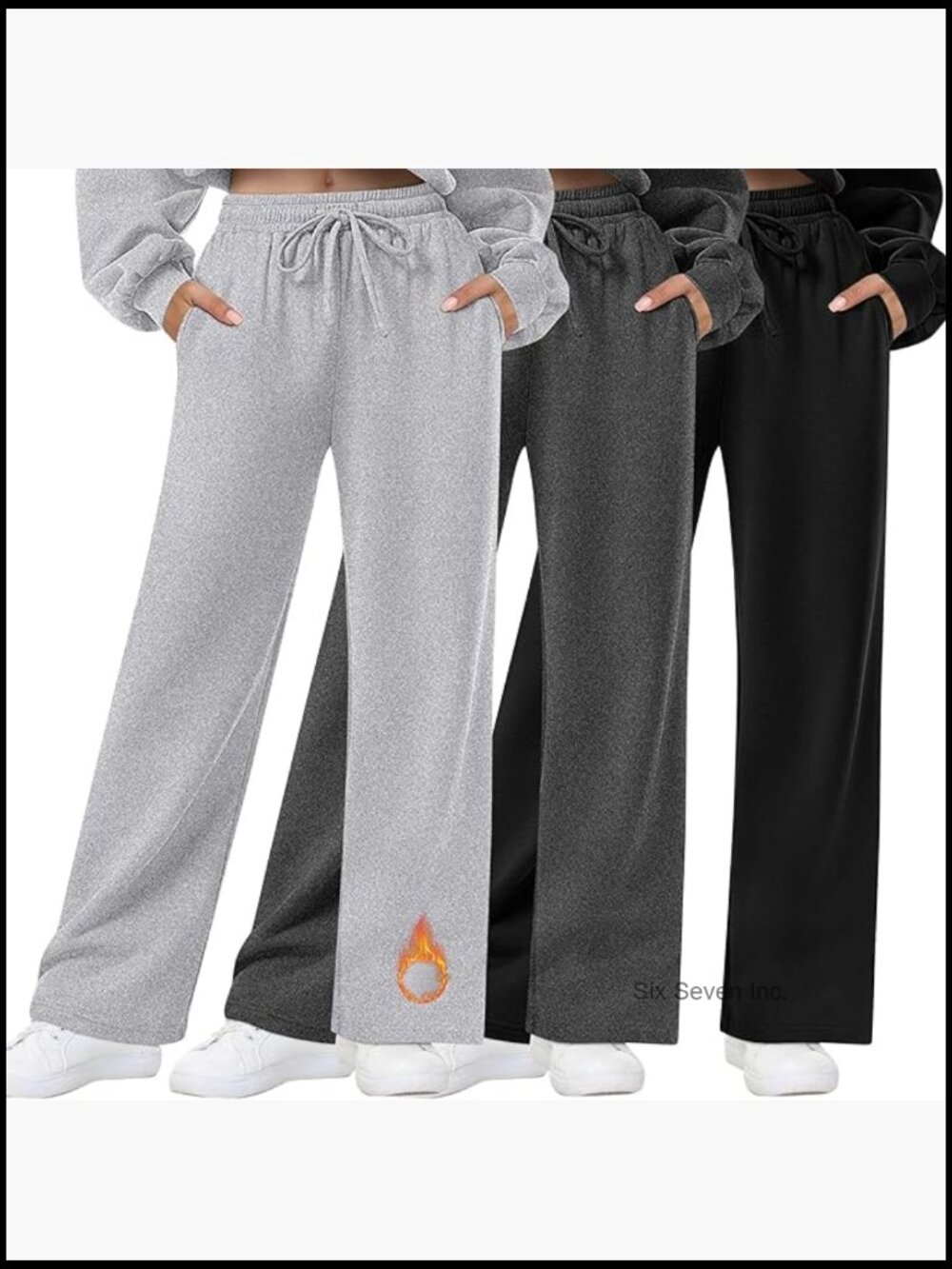 3 Pack Fleece Lined Sweatpants Straight Leg Baggy Lounge Pants Elastic Waist